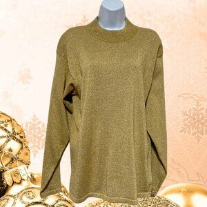 VIVAT-Women's Large Pullover Top Long Sleeve Gold Sparkle